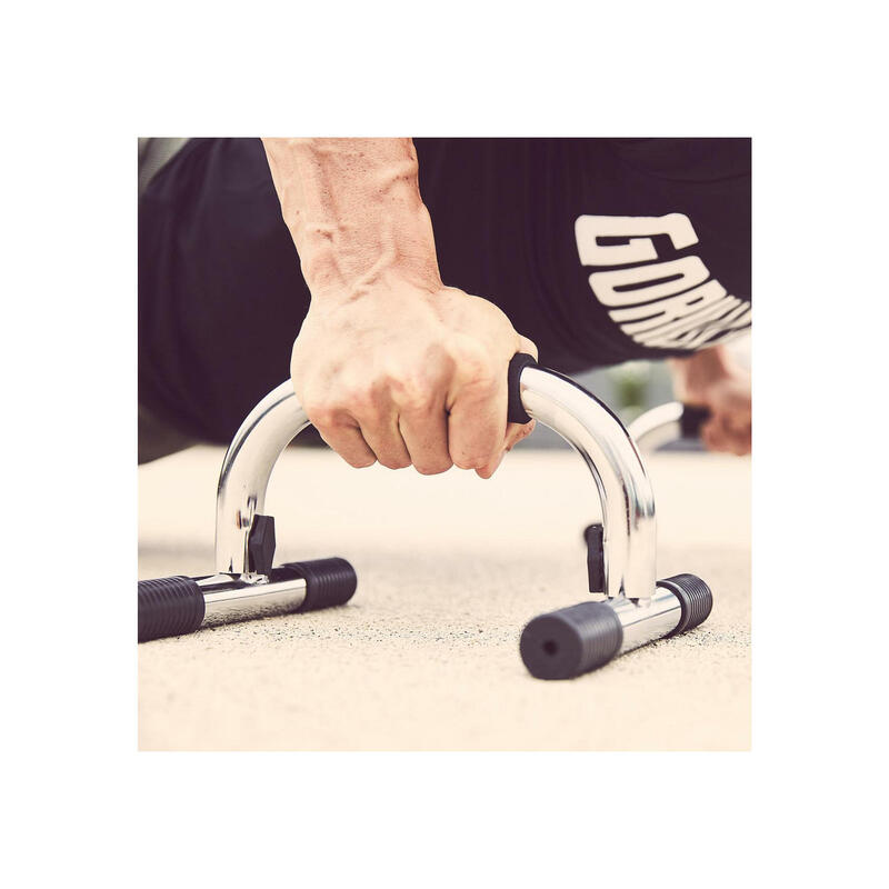 Par Empuñaduras Push Up Gorilla Sports Cromadas/Negro