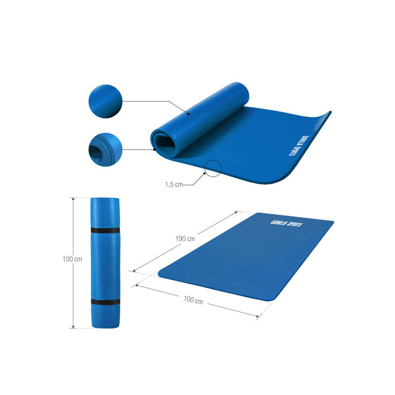 Esterilla Yoga Pilates Gorilla Sports Azul Regio 190cm x 100cm x1,5Cm