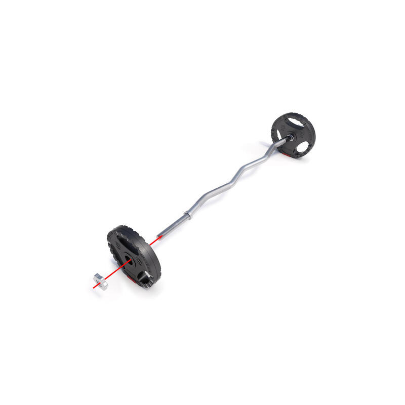 KIT HALTÈRE 25,5KG AVEC BARRE CURL + DISQUES PLASTIQUES GRIP | MUSCULATION