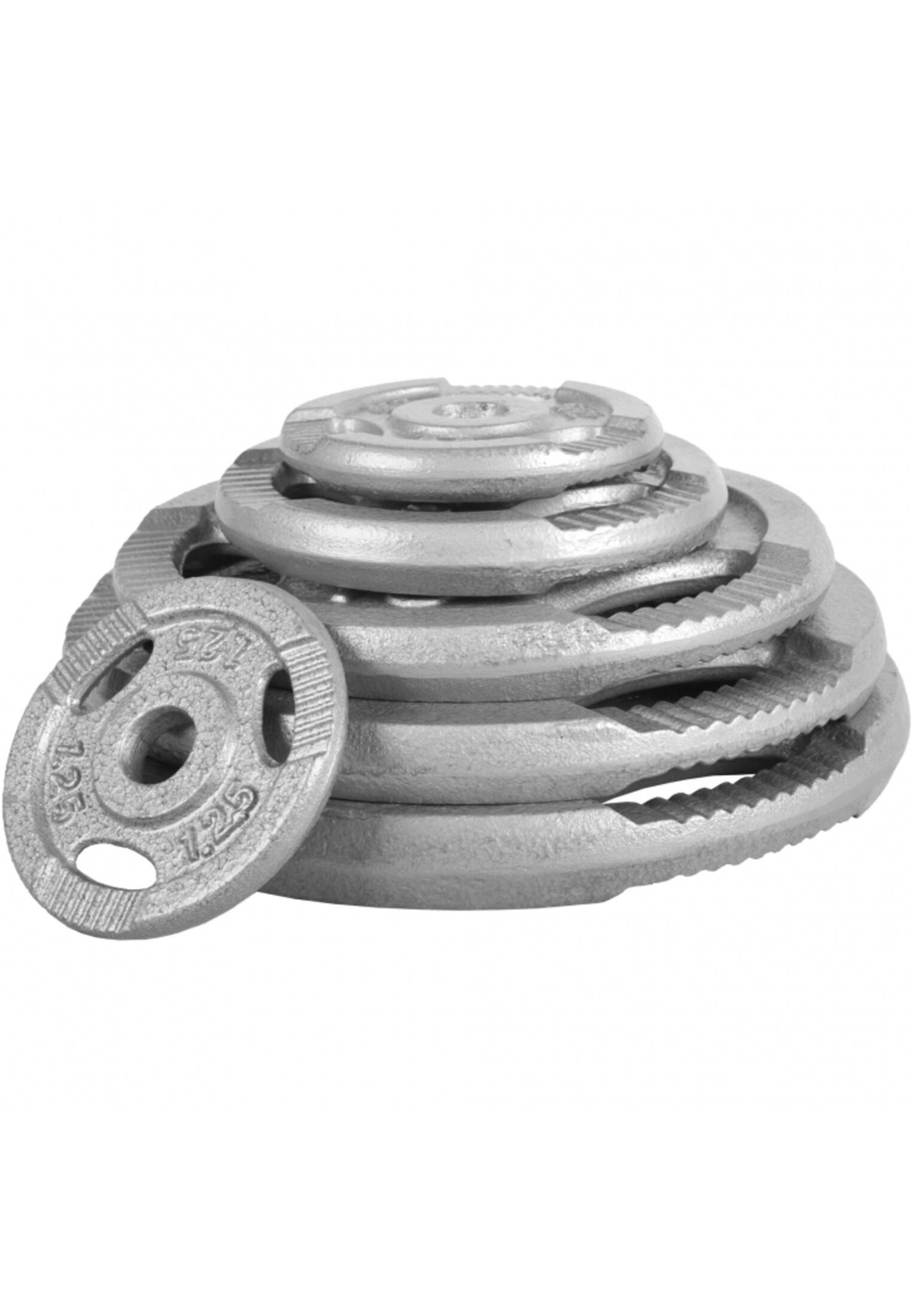 KIT D'HALTERES POIDS EN GRIP EN FONTE, BARRE LONGUE, BARRE CURL ET 2 BARRES COUR 5/5