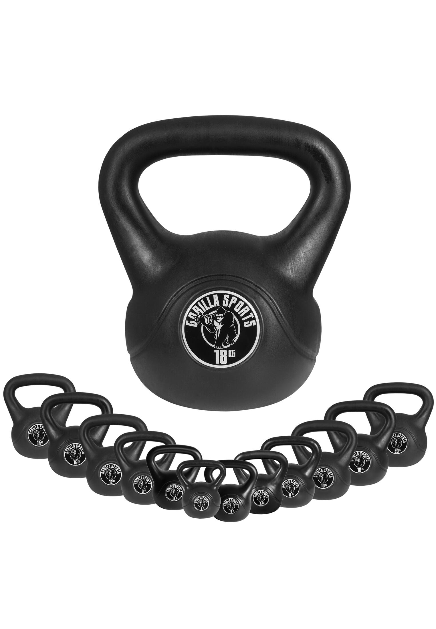 LOT DE 2 KETTLEBELLS NOIRS EN PLASTIQUE | MUSCULATION | 14KG ET 16KG 6/7