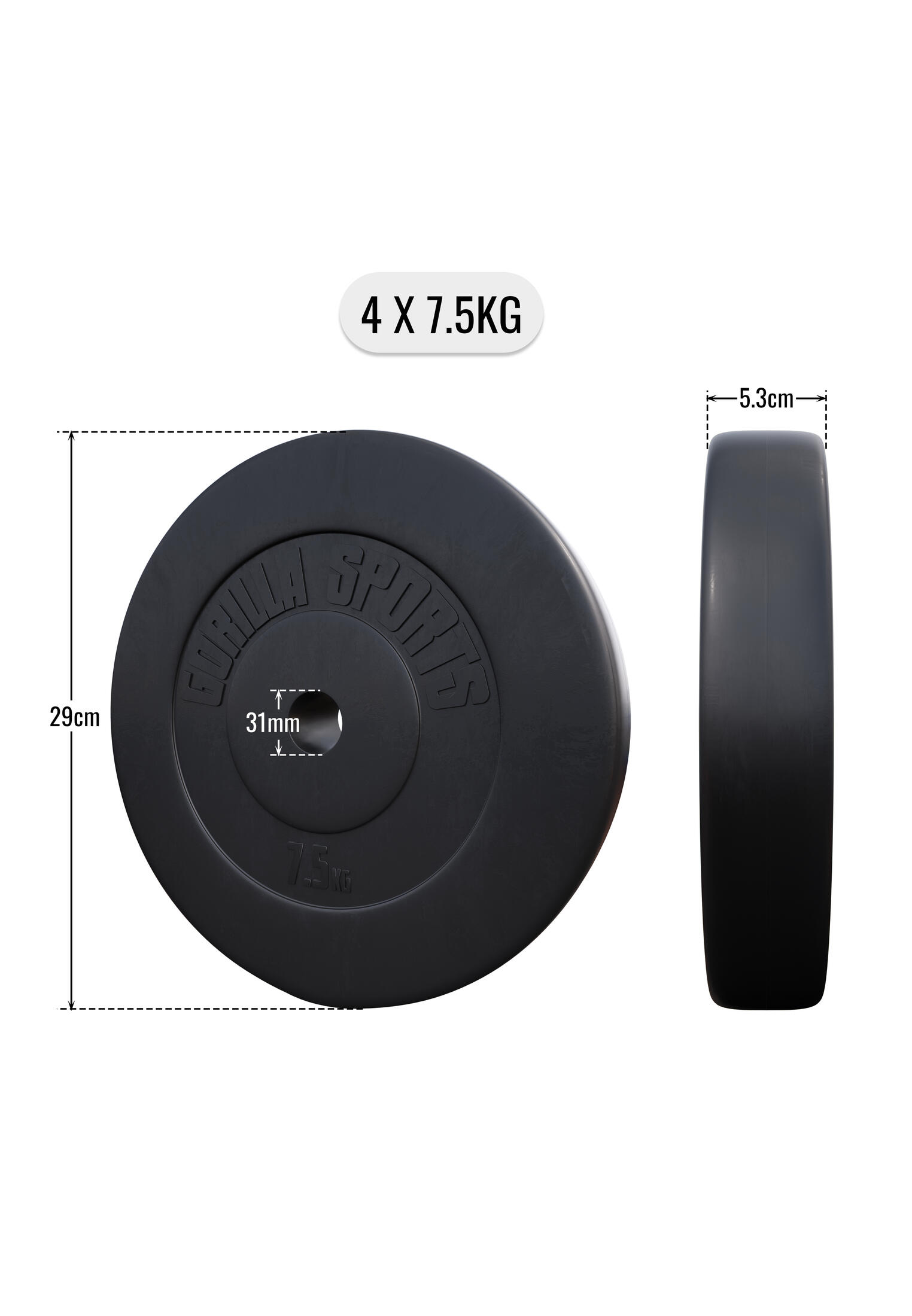 Hantelscheibenset Kunststoff 30 kg - 4 x 7,5 kg 7/7