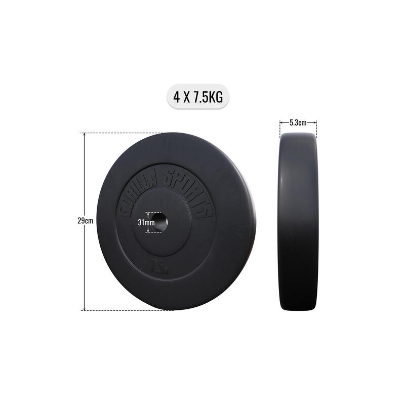 Discuri din plastic umplute cu ciment, 1.25 - 15kg, 30/31mm, Gorilla Sports