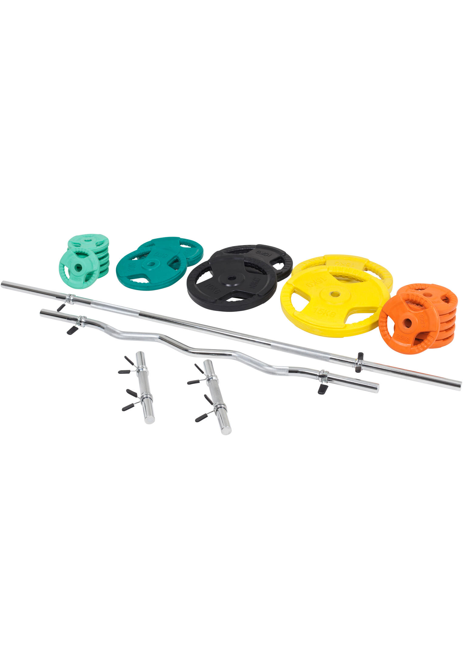 KIT 105,5KG AVEC POIDS EN CAOUTCHOUC GRIP ET BARRE CURL | DIAMETRE 30/31MM | MUS 6/7
