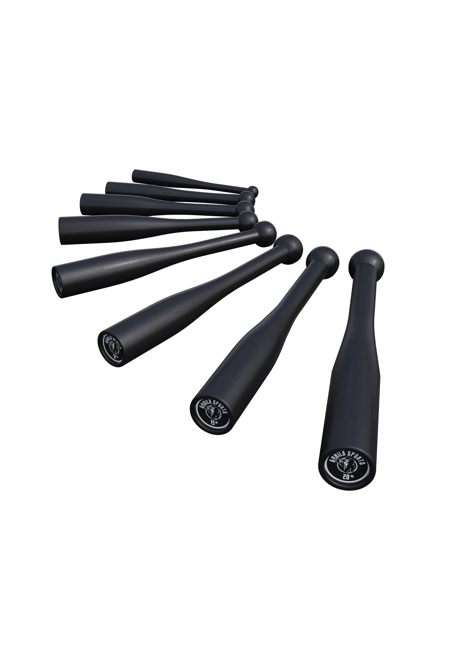 Indian Clubbells - Set van 77 kg - 8 Clubbells - 2 tot 20 kg - Gietijzer - 5/7