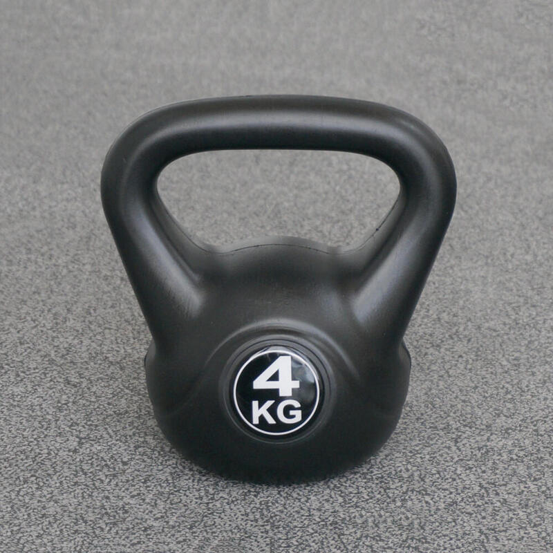 Kettlebell 4 kg - Kunststof - voor binnen en buiten - Zwart