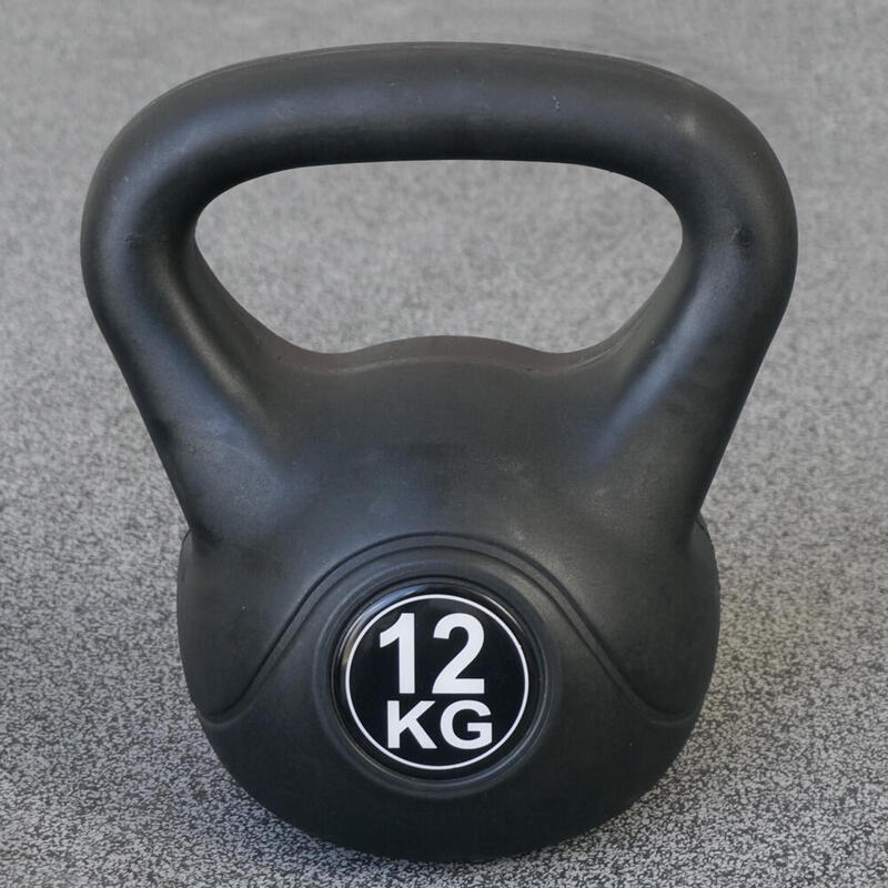 Kettlebell 12 kg - Plástico - para uso interior y exterior - Negro