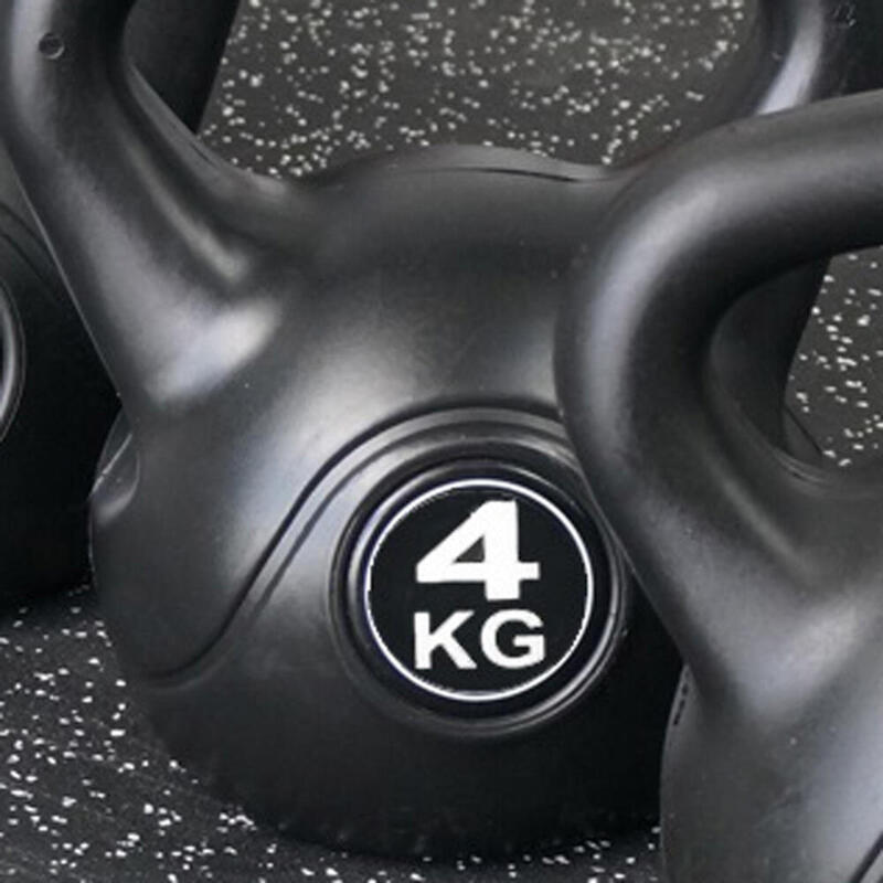 Kettlebell 4 kg - Plastique - pour usage intérieur et extérieur - Noir