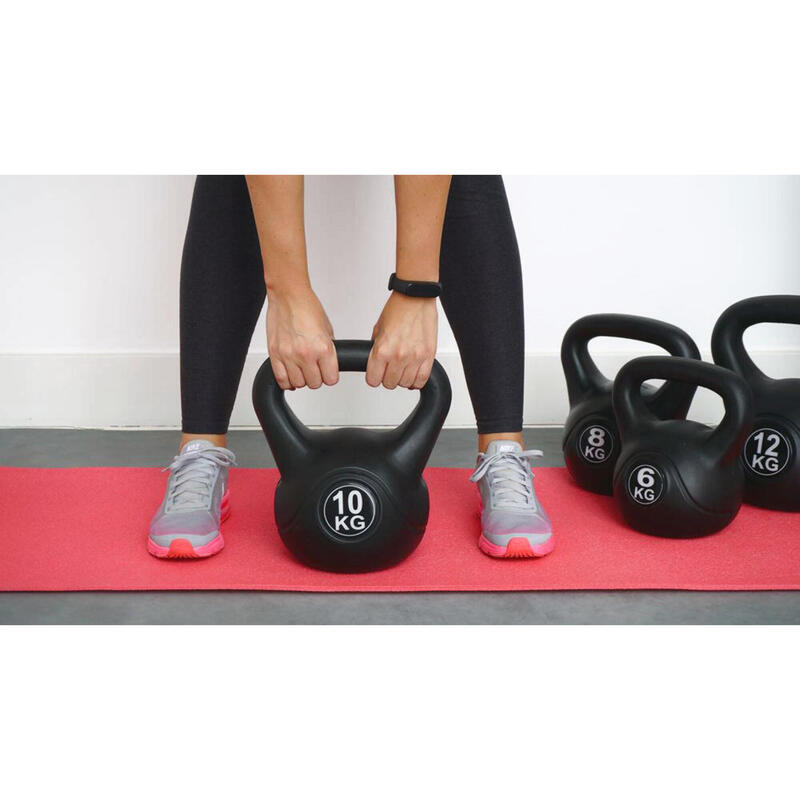 Kettlebell 6 kg - Plastique - pour usage intérieur et extérieur - Noir