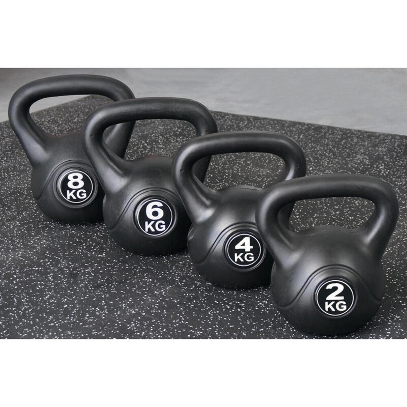 Kettlebell 4 kg - Plastique - pour usage intérieur et extérieur - Noir