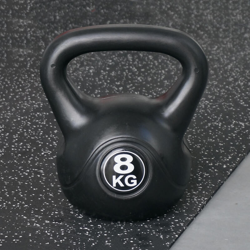 Kettlebell 8 kg - Kunststof - voor binnen en buiten - Zwart