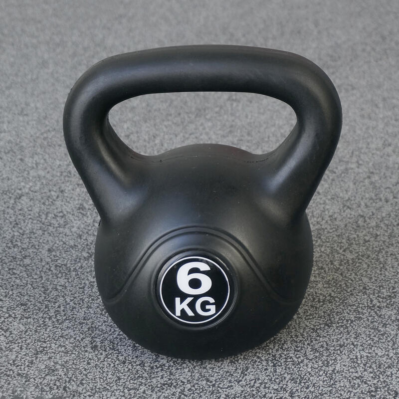 Kettlebell 6 kg - Plastique - pour usage intérieur et extérieur - Noir