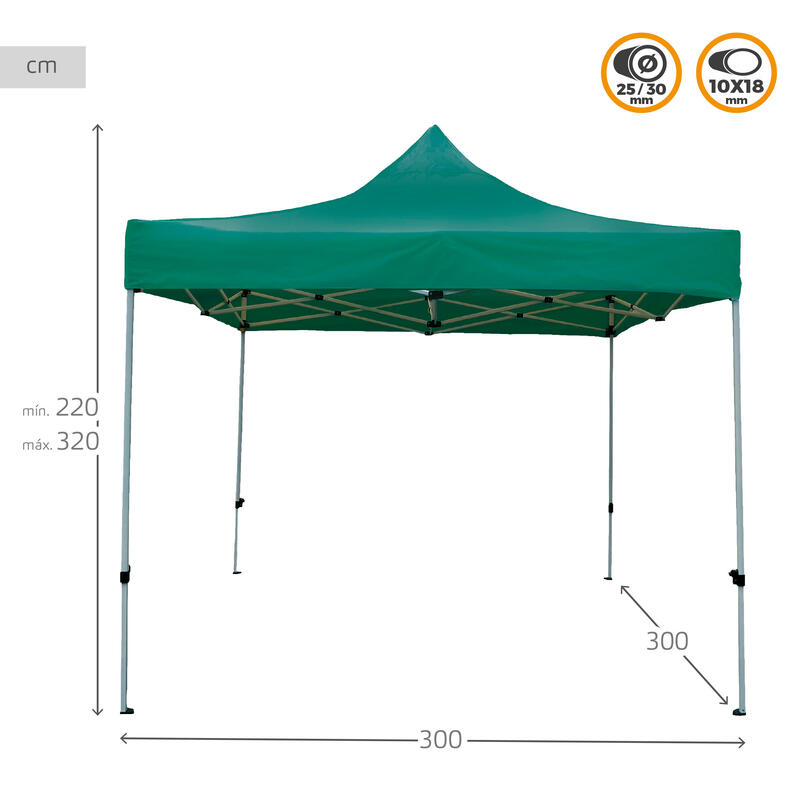 Cenador plegable y ajustable en altura 300x300 cm verde Aktive