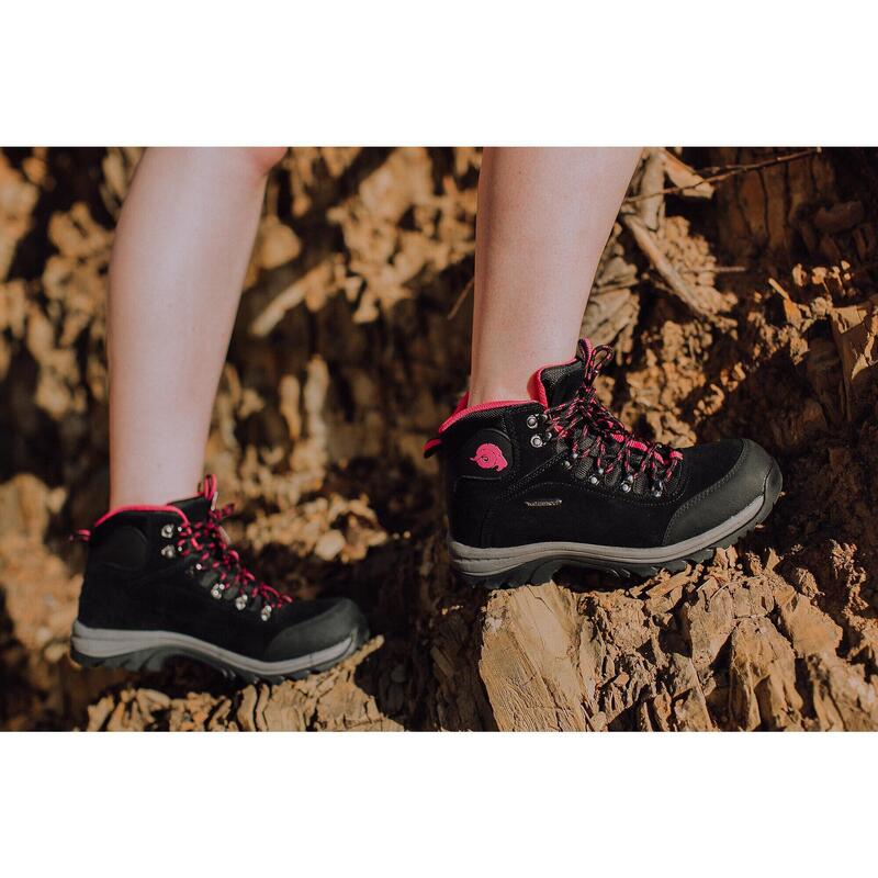 Cizme de trekking și drumeție damă piele intoarsă M014 gri albastru roz