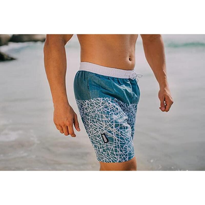 GUGGEN MOUNTAIN ZM1609 Herren Badehose kariert grau weiß Streifen