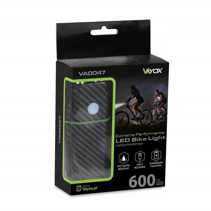 Vayox VA0047 fietskoplamp 600lm oplaadbare externe batterij