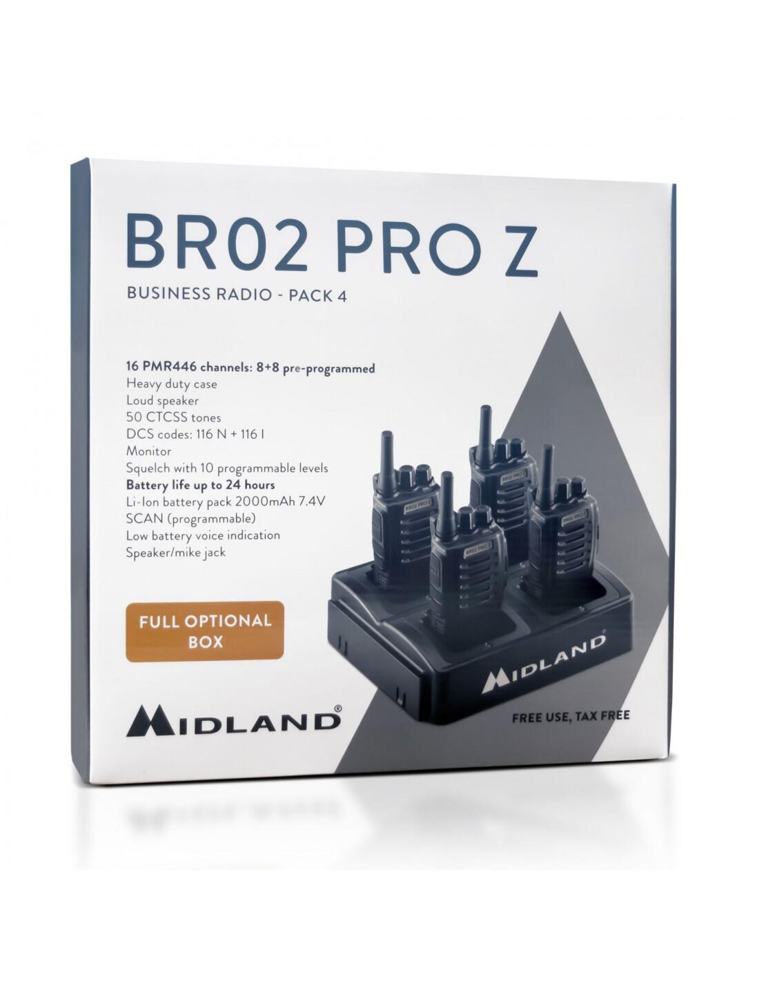 Walkie talkie MIDLAND BR02 PRO Z Pack 4 radios con cargador múltiple y 6 micro 5/7