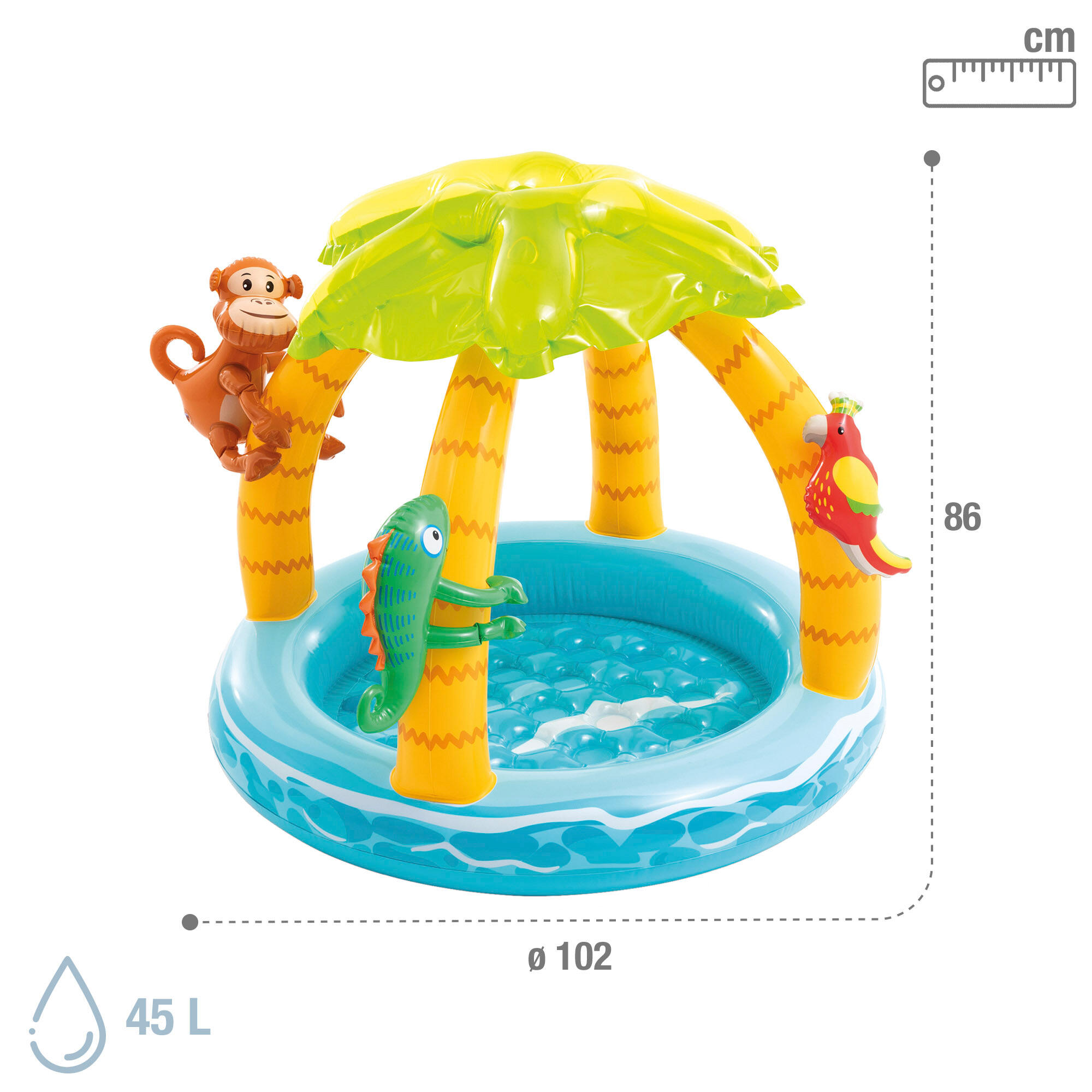 Piscina hinchable tropical c/suelo acolchado, toldo y animales hinchables INTEX 4/7