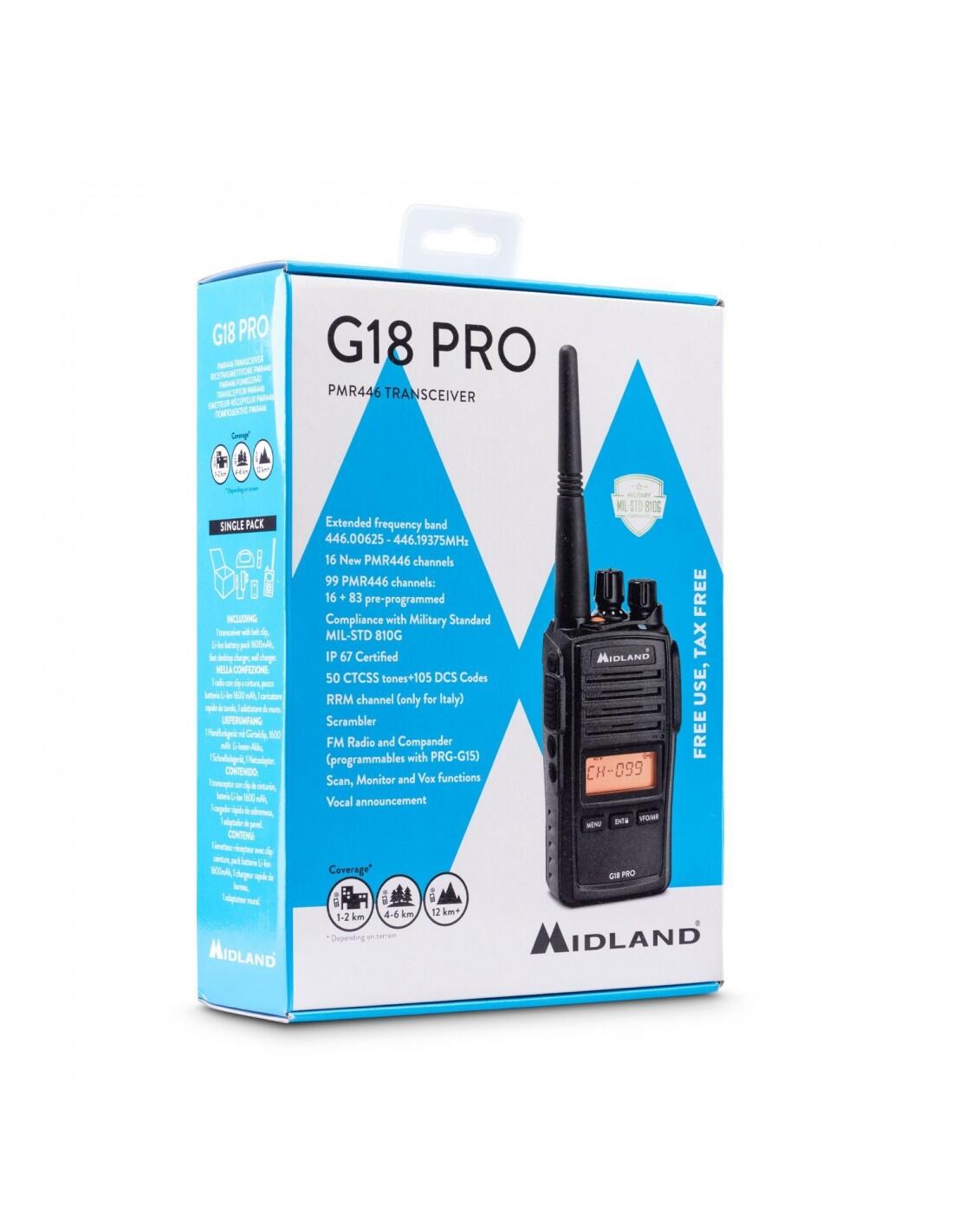 Talkie-walkie MIDLAND G18 PRO IP67 99 mémoires/scrambler 4/7