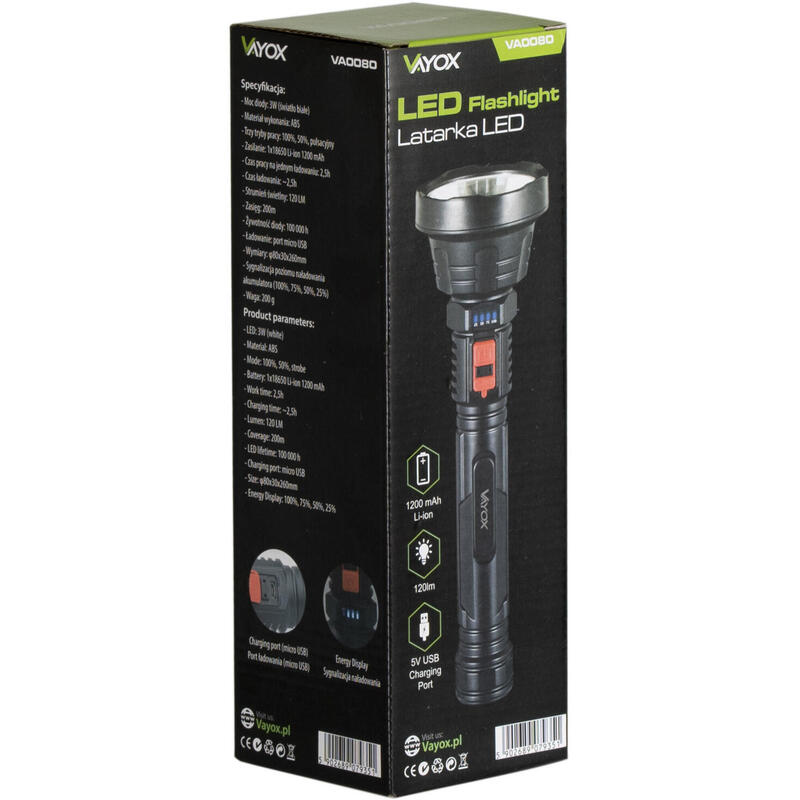 Lampe de poche Vayox VA0080, rechargeable, 120lm