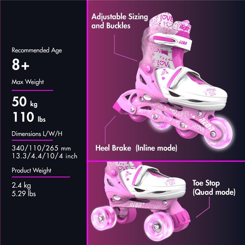 PATINES AJUSTABLES Y EVOLUTIVOS COMBO NEON T.34-38 YVOLUTION TURQUESA ROSA 3/4