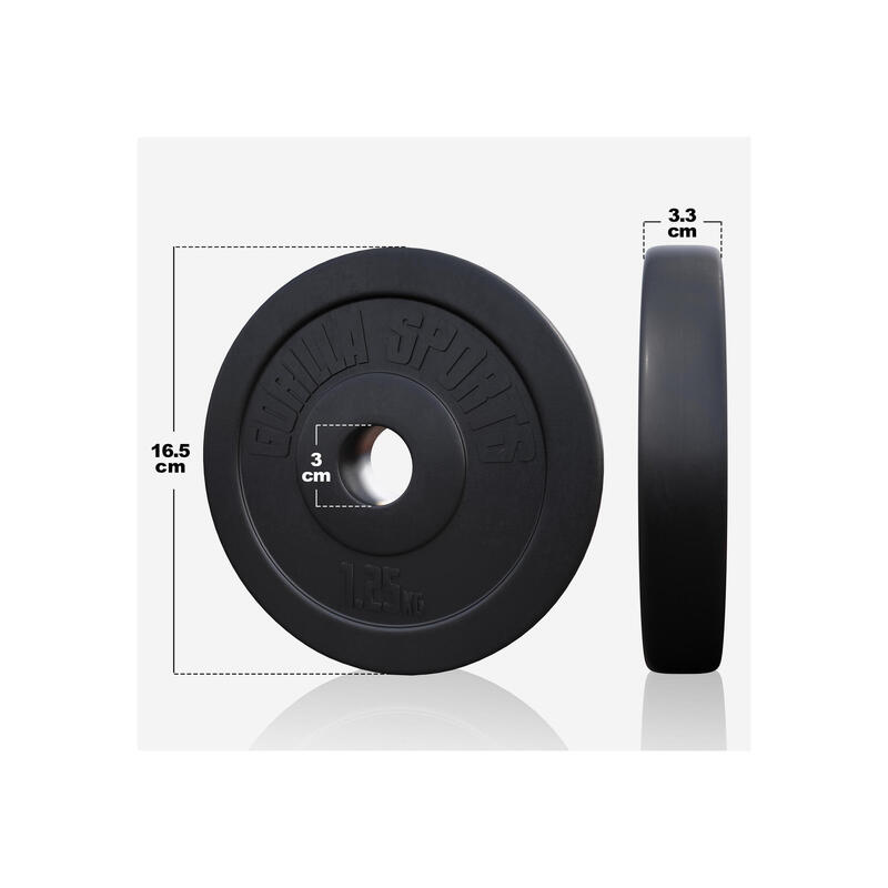 SET D'HALTÈRES 60KG | DISQUES PLASTIQUE + BARRES 2X35CM ET 1X170CM | MUSCULATION 4