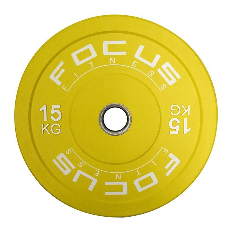 Olympische Hantelscheibe 50 mm - Focus Fitness Bumper Platte - 15 kg - Gelb