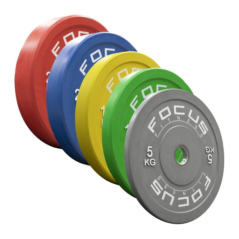 Olympische Hantelscheibe 50 mm - Focus Fitness Bumper Platte - 15 kg - Gelb