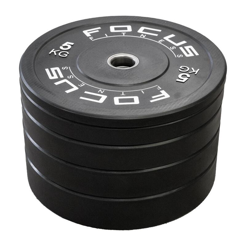 Olympische Hantelscheibe 50 mm - Focus Fitness Bumper Platte - 15 kg - Schwarz