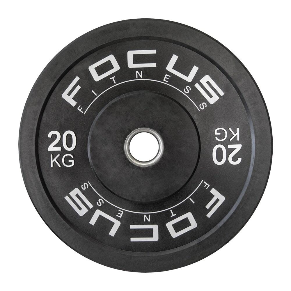 FOCUS FITNESS Olympische Hantelscheibe 50 mm Bumper Platte - 20 kg - Schwarz