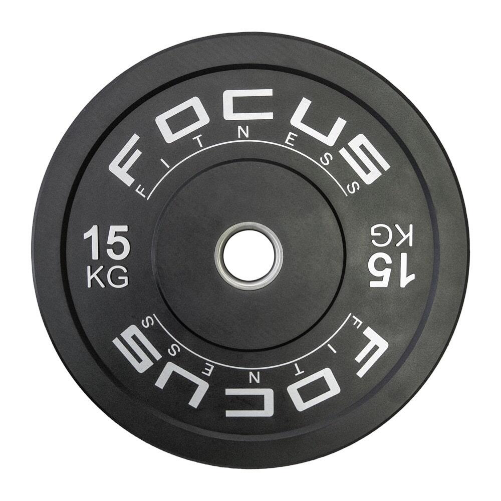 FOCUS FITNESS Olympische Hantelscheibe 50 mm Bumper Platte - 15 kg - Schwarz