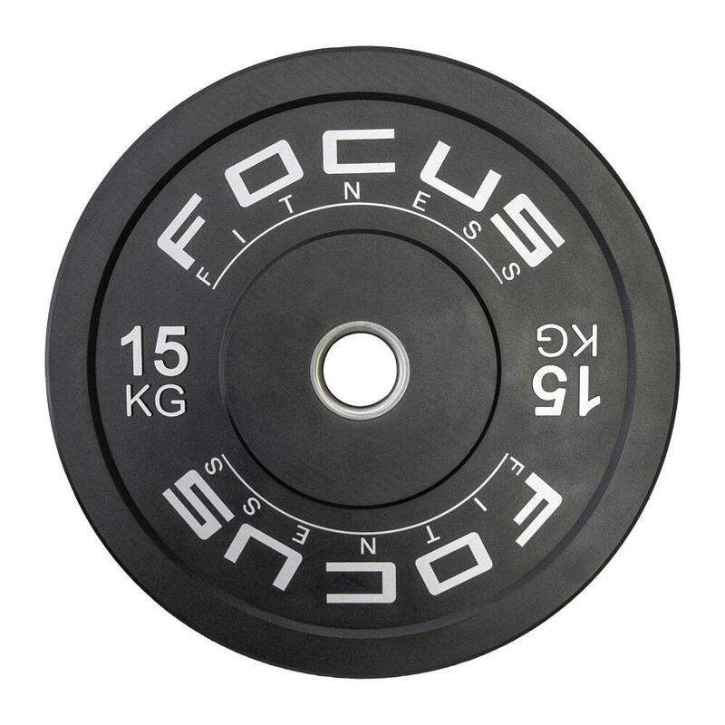 Olympische Hantelscheibe 50 mm - Focus Fitness Bumper Platte - 15 kg - Schwarz