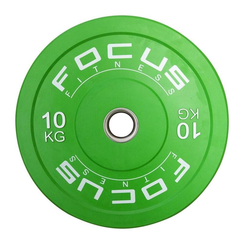 Precies Spin Kinderen FOCUS FITNESS Olympische halterschijf 50 mm - 10 kg - Bumper plate - Groen  | Decathlon