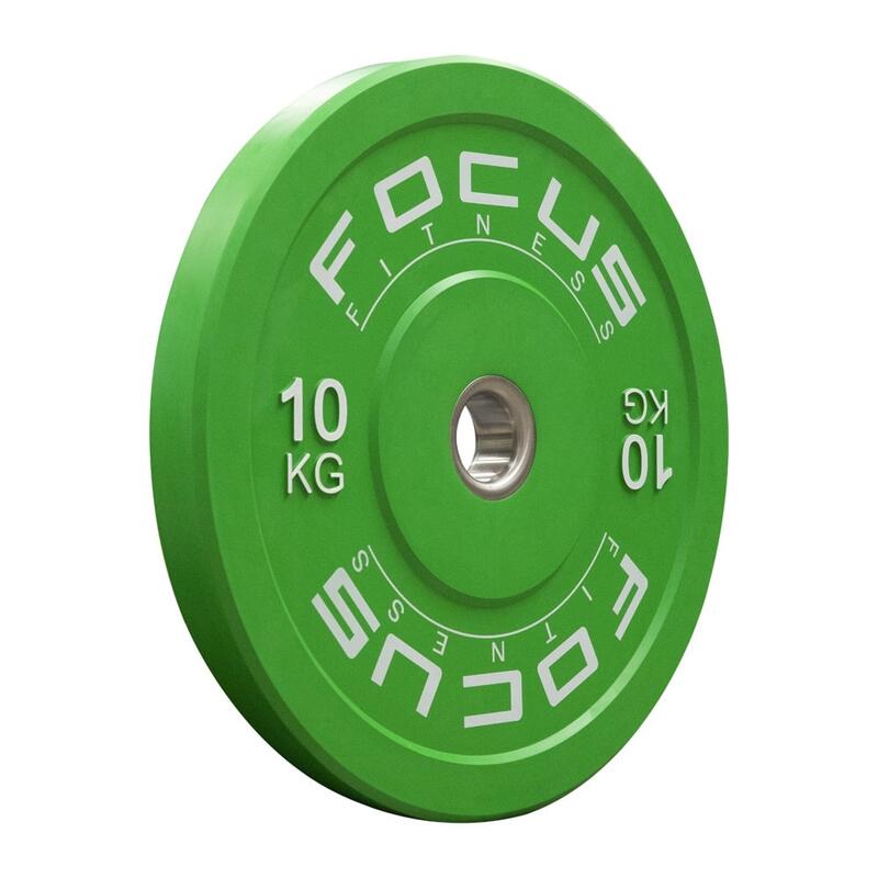 Olympische halterschijf 50 mm - 10 kg - Bumper plate - Groen