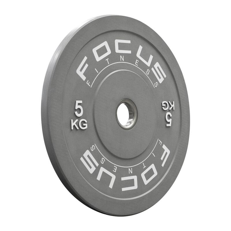 Olympische Hantelscheibe 50 mm - Focus Fitness Bumper Platte - 5 kg - Grau