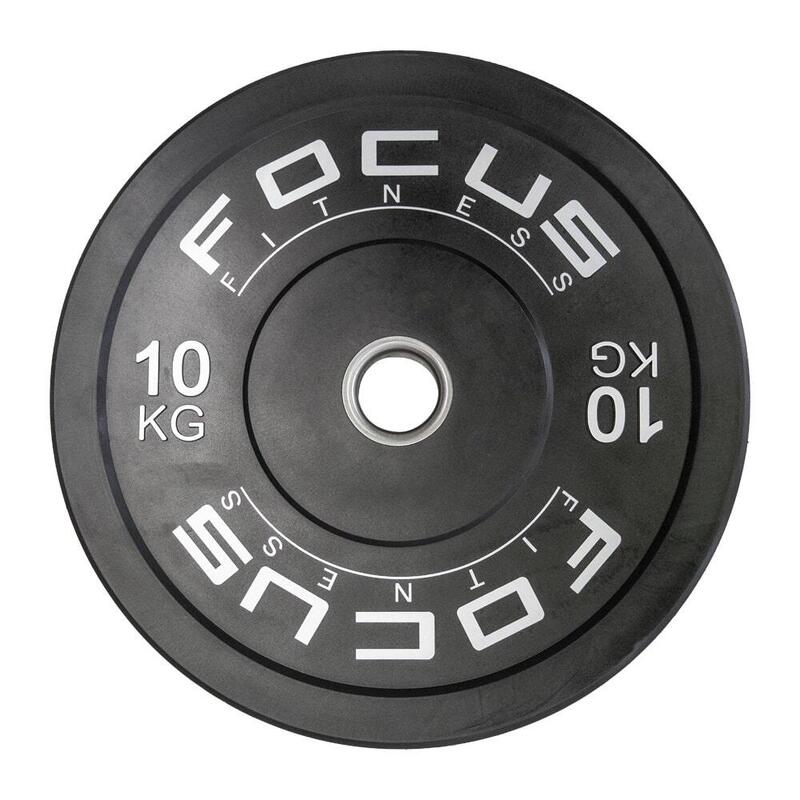 Olympische Hantelscheibe 50 mm - Focus Fitness Bumper Platte - 10 kg - Schwarz
