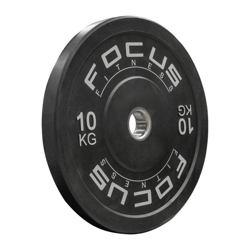 Olympische Hantelscheibe 50 mm - Focus Fitness Bumper Platte - 10 kg - Schwarz