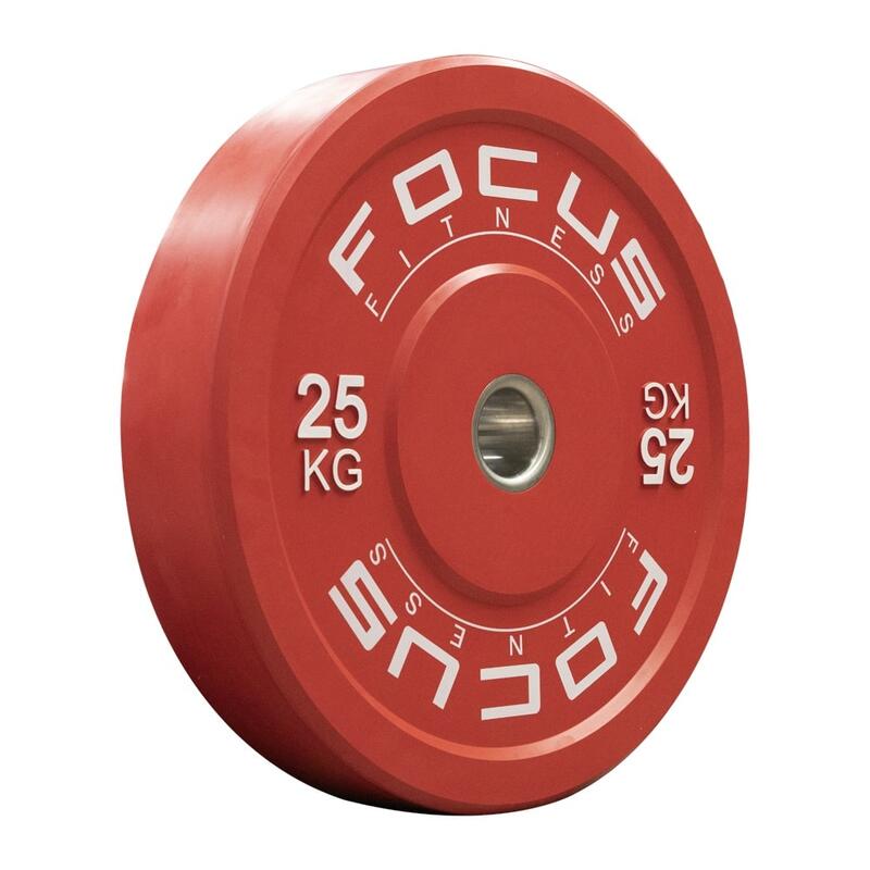 Olympische Hantelscheibe 50 mm - Focus Fitness Bumper Platte - 25 kg - Rot