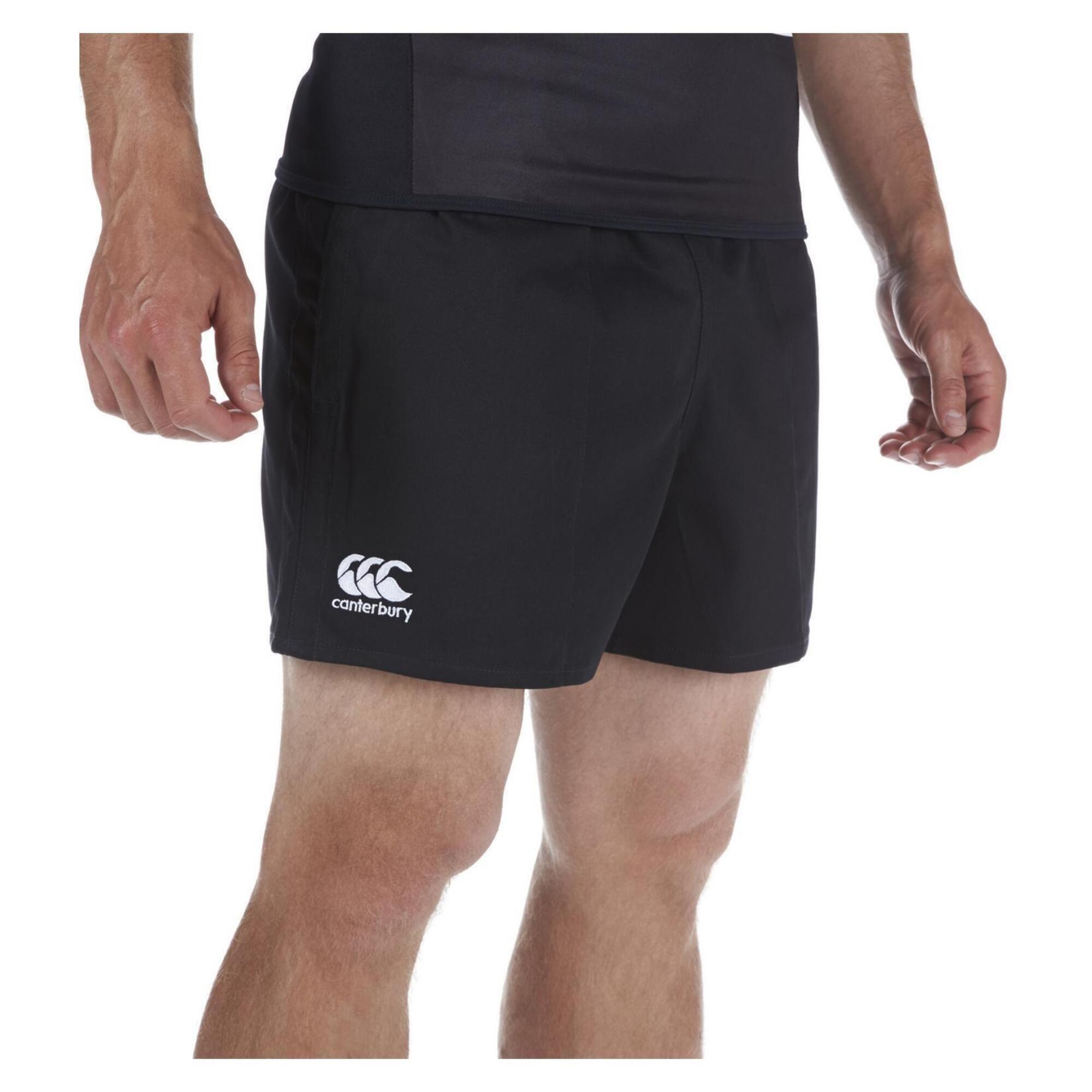 Mens Professional Cotton Rugby Shorts (Black) 3/4