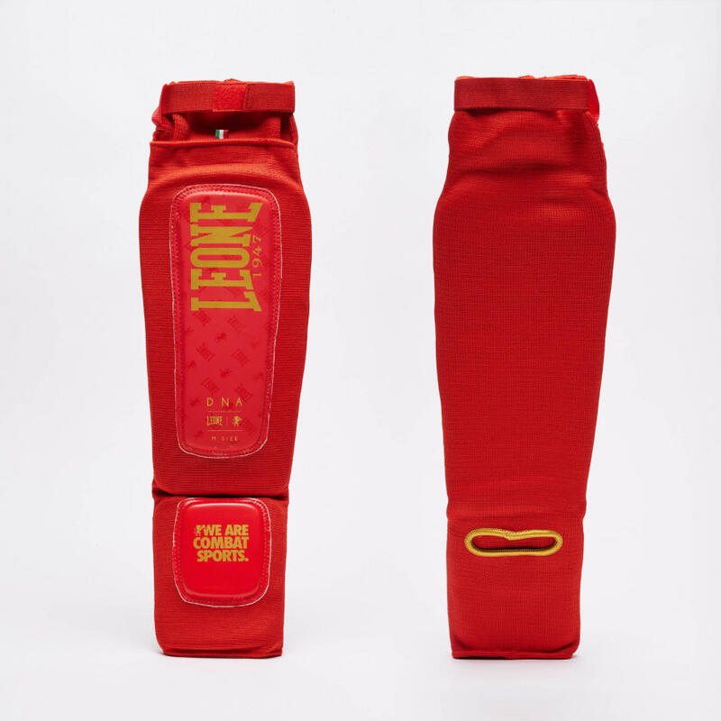 Espinilleras Kick Boxing Muay Thai Adulto Leone 1947 MMA DNA rojo