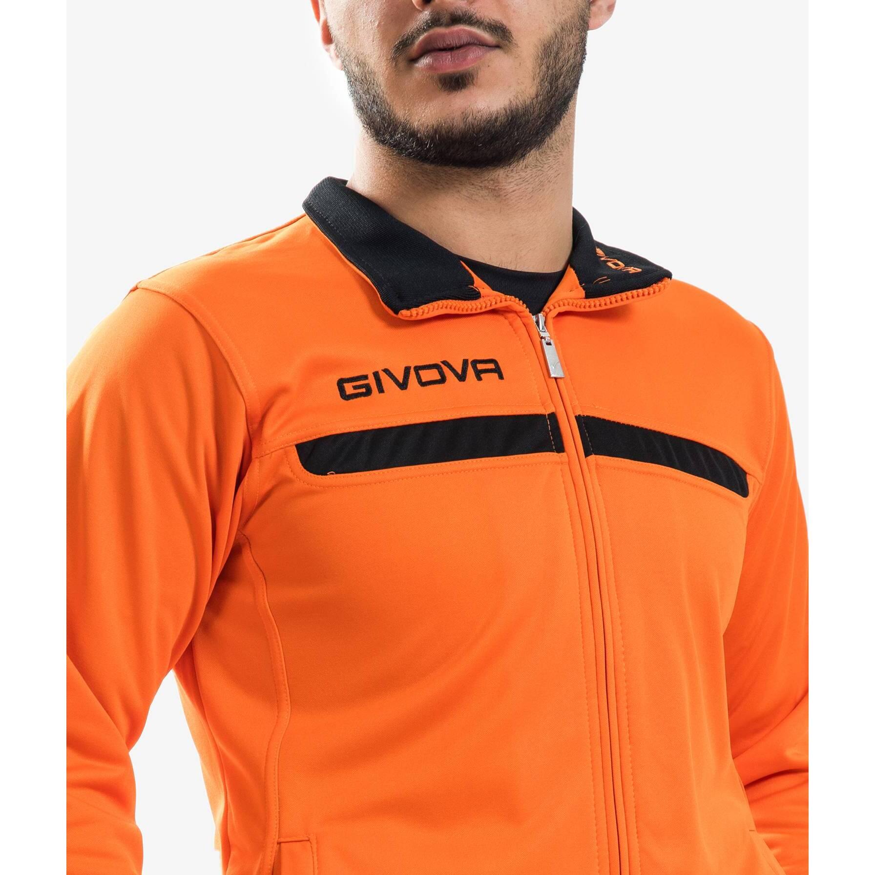 Givova One Trainingsanzug mit durchgehendem Reißverschluss – Orange/Schwarz – He 3/5
