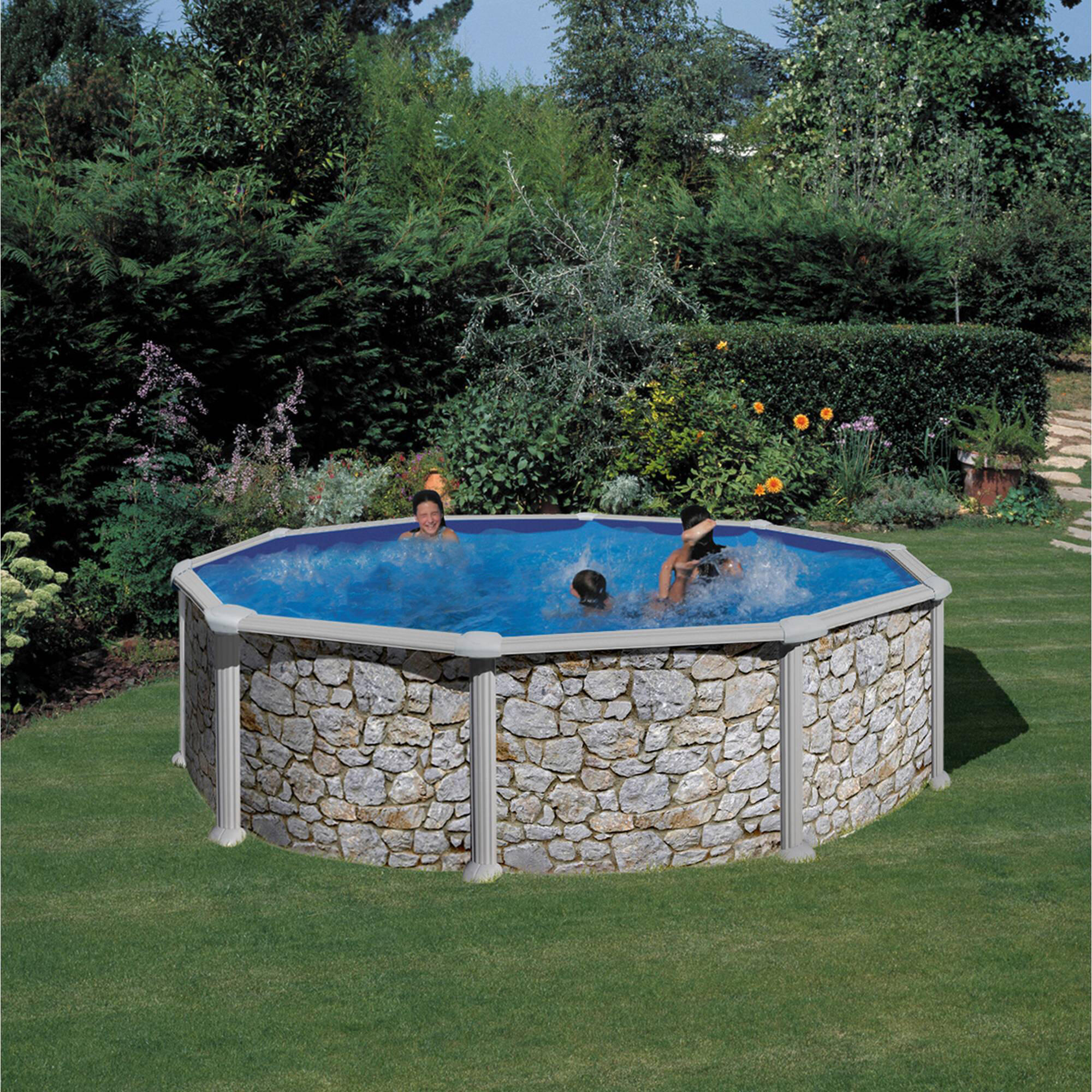 Stahlwandpool Set rund 460x120cm, Stahl 0,45mm Steinoptik, Folie 0,3mm
blau 2/5
