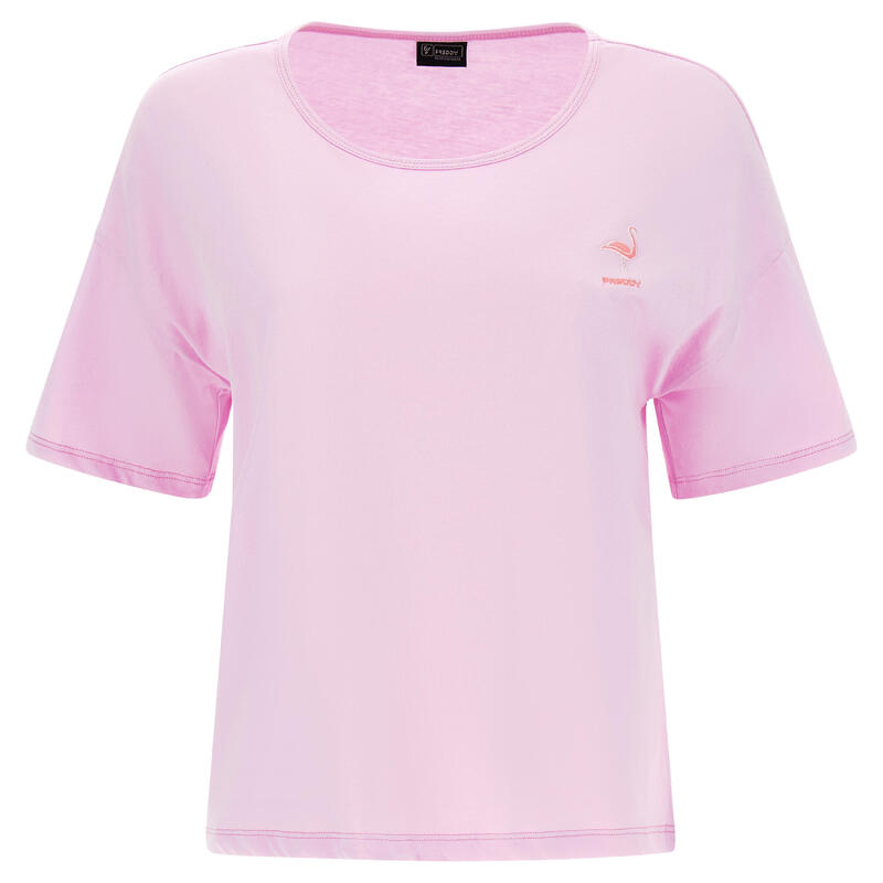 T-shirt en jersey léger avec pièce décorative flamant rose ton sur ton