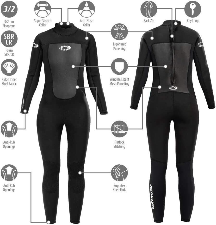 Osprey Womens 3/2 Full Length Wetsuit Black 3/7