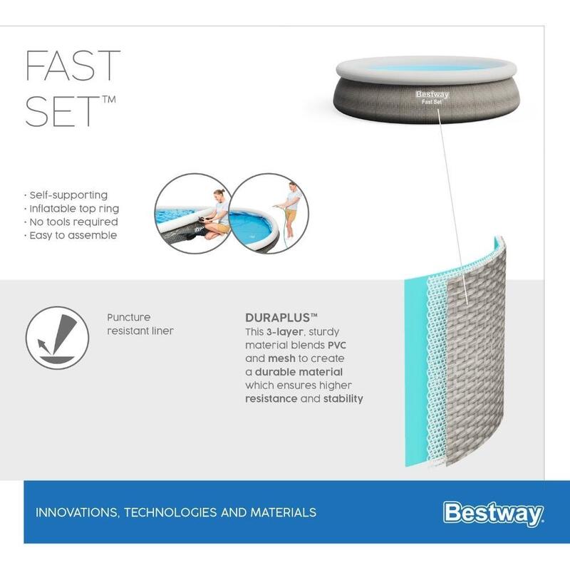 Bestway - Fast Set - Piscine gonflable - 366x76 cm - Impression rotin - Ronde