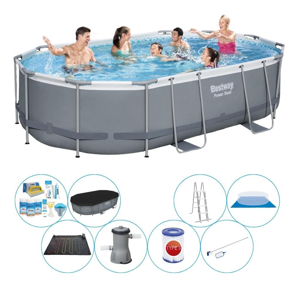 Bestway - Pack De Piscine - Bestway Power Steel 488x305x107 Cm - Ovale - Piscine - Gris - Taille Unique - Decathlon
