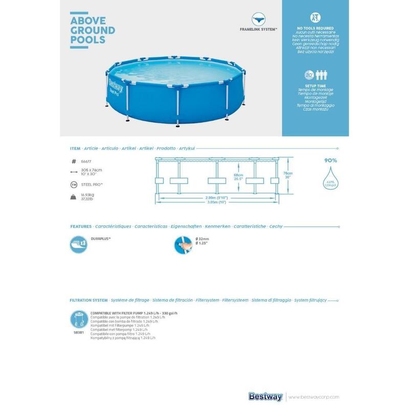 Bestway - Steel Pro - Opzetzwembad - 305x76 cm - Rond