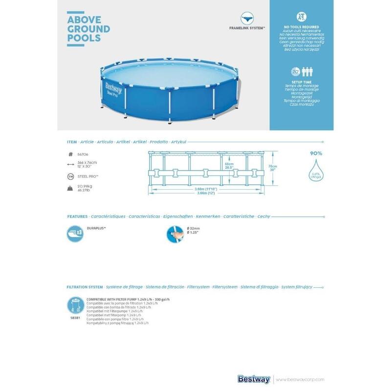 Bestway Piscine Steel Pro 366x76 cm - Forfait Piscine