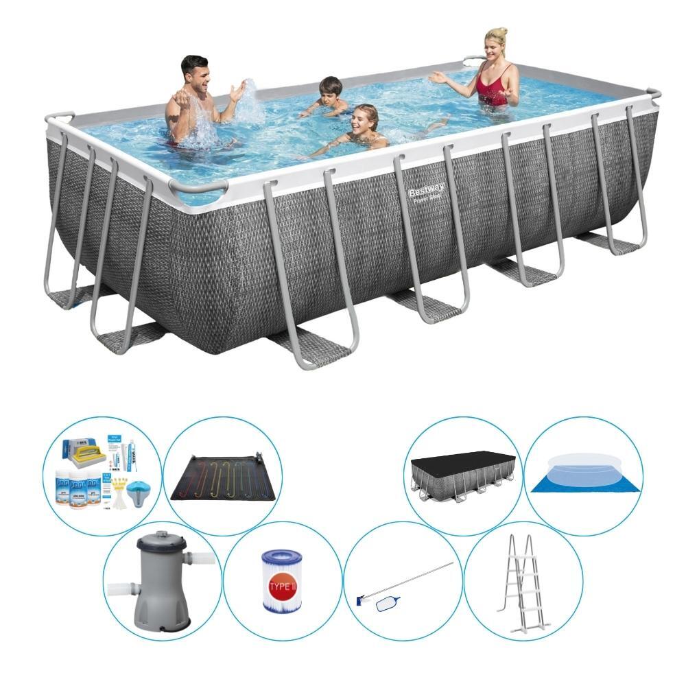 Bestway - Pack De Piscine - Bestway Power Steel Rattan 488x244x122 Cm - Piscine - Gris - Taille Unique - Decathlon