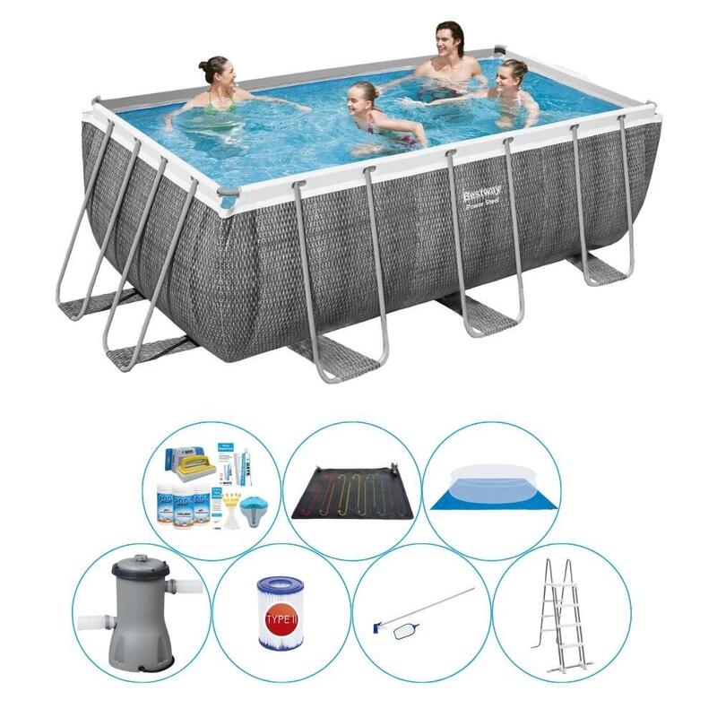 Pack de piscine - Bestway Power Steel Rotan Rect. 412x201x122 cm - Avec pompe de